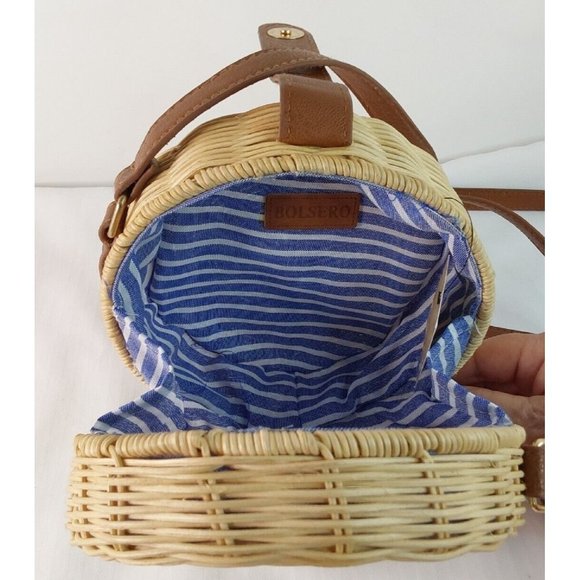 Bolsero Cross Body Purse Handwoven Round Natural Straw new with tags - Picture 4 of 7